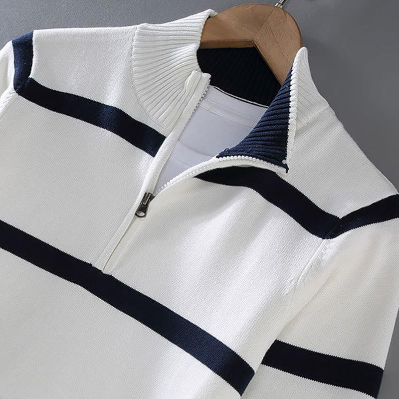 Buddha Stonesカラーコントラストストライプハーフジッパーデザインコットンメンズ長袖セーター - image 3