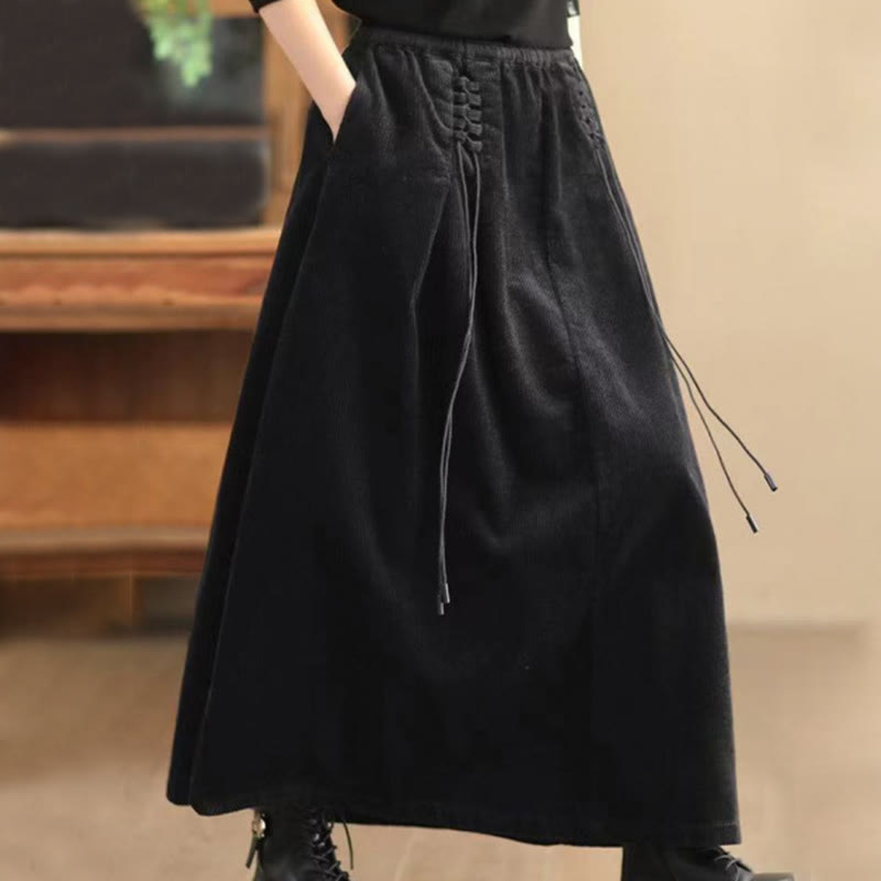 Buddha Stonesレディース 無地コットンコーデュロイ 7-8丈スカート ポケット付き - 黒 - US12、 UK/AU16、 EU44 (2XL) - image 5