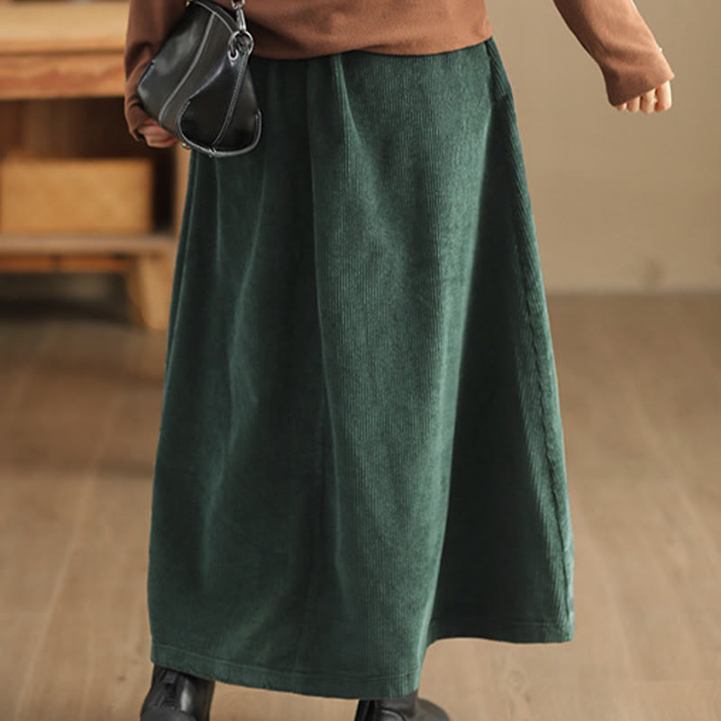 Buddha Stonesレディース 無地コットンコーデュロイ 7-8丈スカート ポケット付き - image 4