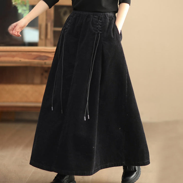 Buddha Stonesレディース 無地コットンコーデュロイ 7-8丈スカート ポケット付き - image 7