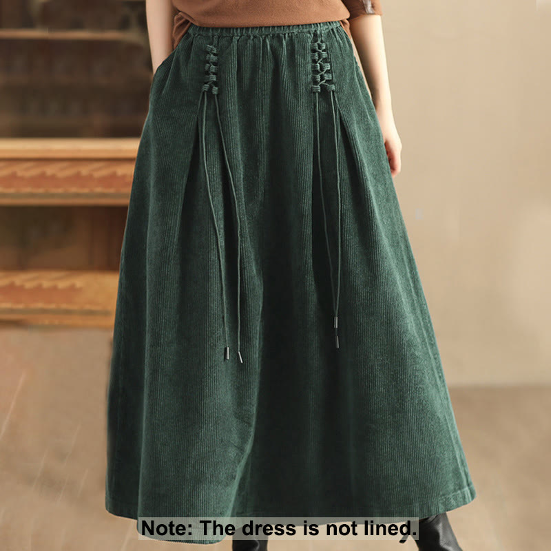 Buddha Stonesレディース 無地コットンコーデュロイ 7-8丈スカート ポケット付き - image 1