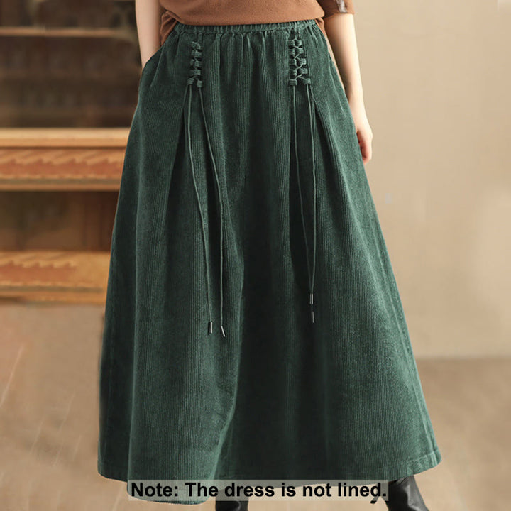 Buddha Stonesレディース 無地コットンコーデュロイ 7-8丈スカート ポケット付き - image 1
