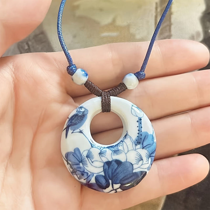 Buddha Stonesエスニック 牡丹 桃の花 蓮のシンボル 陶器 ネックレス 悟りのペンダント - image 5