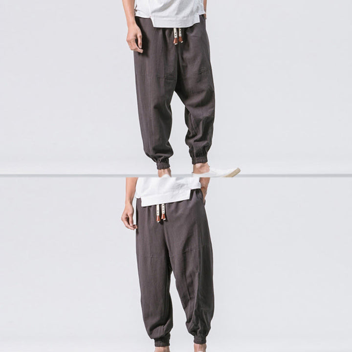 Buddha Stonesメンズ 無地 シンプル ドローストリングデザイン コットン ハーレムパンツ ポケット付き - image 4