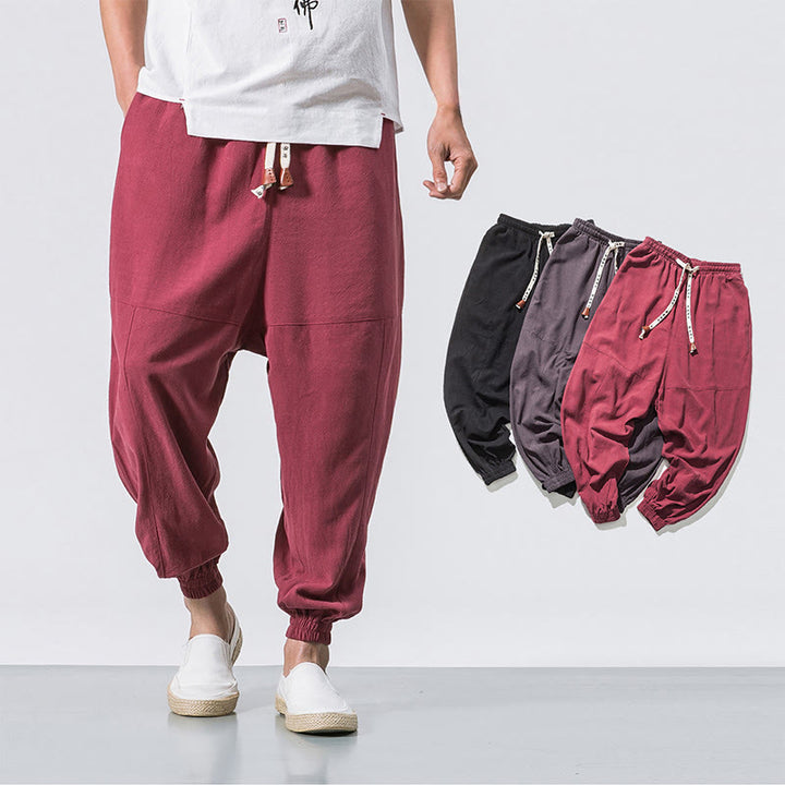 Buddha Stonesメンズ 無地 シンプル ドローストリングデザイン コットン ハーレムパンツ ポケット付き - image 8