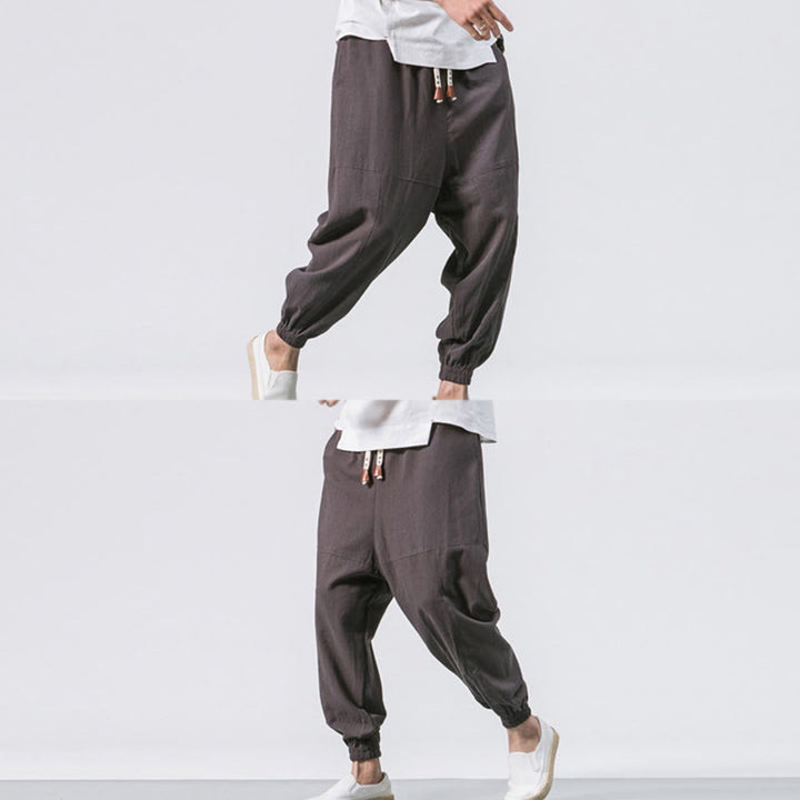 Buddha Stonesメンズ プレーン シンプル ドローストリングデザイン コットン ハーレムパンツ ポケット付き - image 3