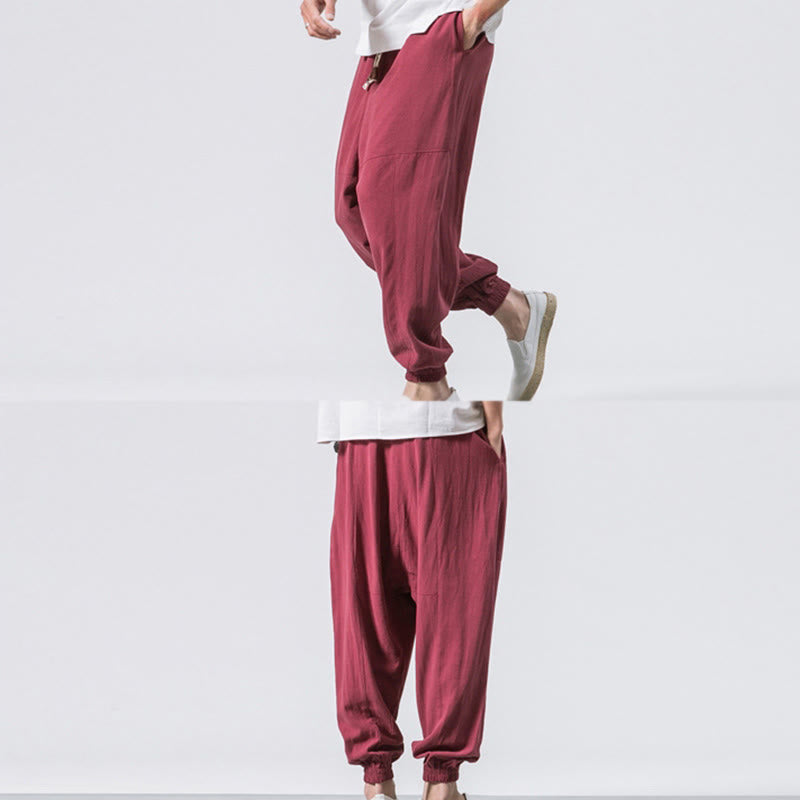Buddha Stonesメンズ 無地 シンプル ドローストリングデザイン コットン ハーレムパンツ ポケット付き - image 12