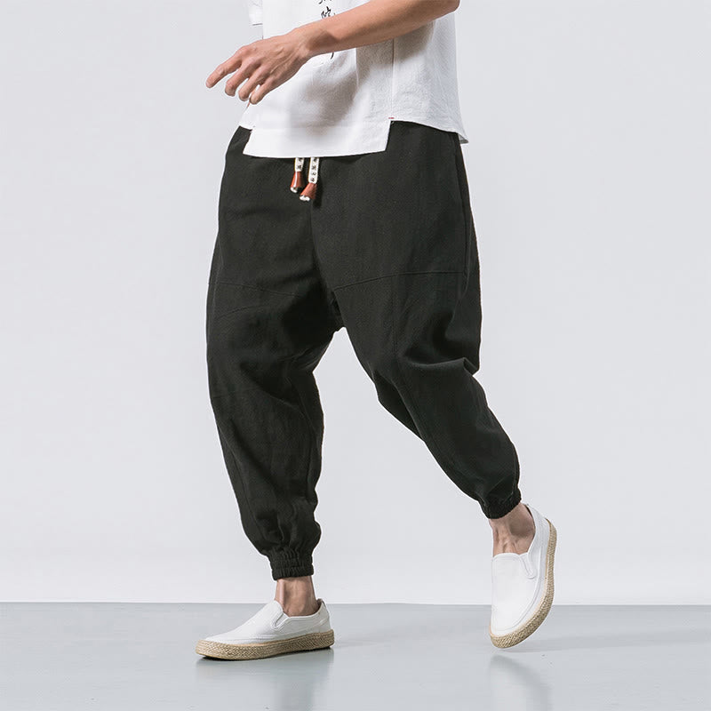 Buddha Stonesメンズ プレーン シンプル ドローストリングデザイン コットン ハーレムパンツ ポケット付き - 黒 - US/UK/AU46、 EU56 (5XL) - image 13