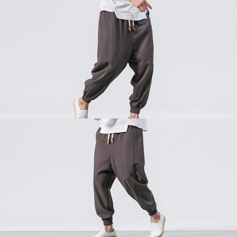 Buddha Stonesメンズ 無地 シンプル ドローストリングデザイン コットン ハーレムパンツ ポケット付き - image 3