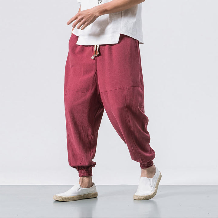 Buddha Stonesメンズ 無地 シンプル ドローストリングデザイン コットン ハーレムパンツ ポケット付き - クリムゾン - US/UK/AU46、 EU56 (5XL) - image 7