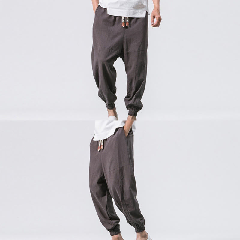 Buddha Stonesメンズ 無地 シンプル ドローストリングデザイン コットン ハーレムパンツ ポケット付き - image 5