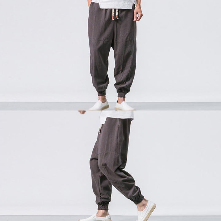 Buddha Stonesメンズ 無地 シンプル ドローストリングデザイン コットン ハーレムパンツ ポケット付き - image 2