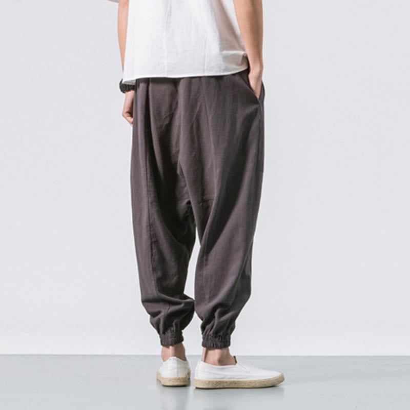 Buddha Stonesメンズ 無地 シンプル ドローストリングデザイン コットン ハーレムパンツ ポケット付き - image 1