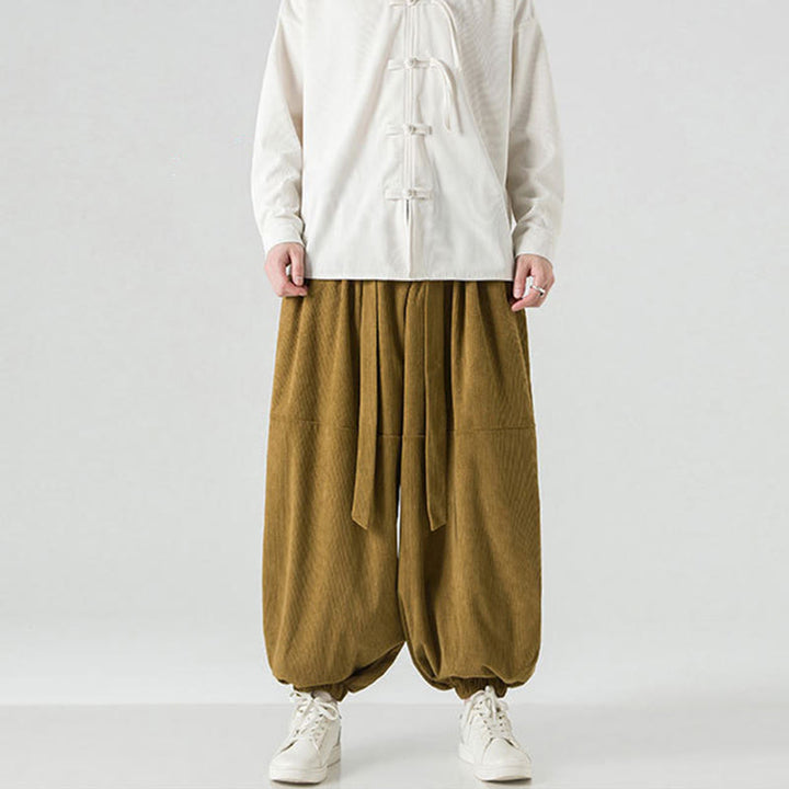 Buddha Stones冬用 無地 メンズ ハーレム ピュアコットン コーデュロイ パンツ ポケット付き - image 24