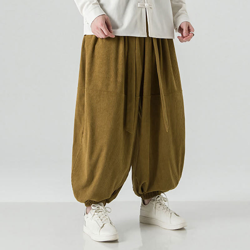 Buddha Stones冬用 無地 メンズ ハーレム ピュアコットン コーデュロイ パンツ ポケット付き - image 22