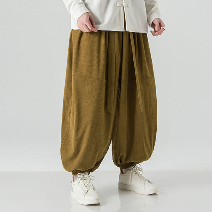 Buddha Stones冬用 無地 メンズ ハーレム ピュアコットン コーデュロイ パンツ ポケット付き - image 22