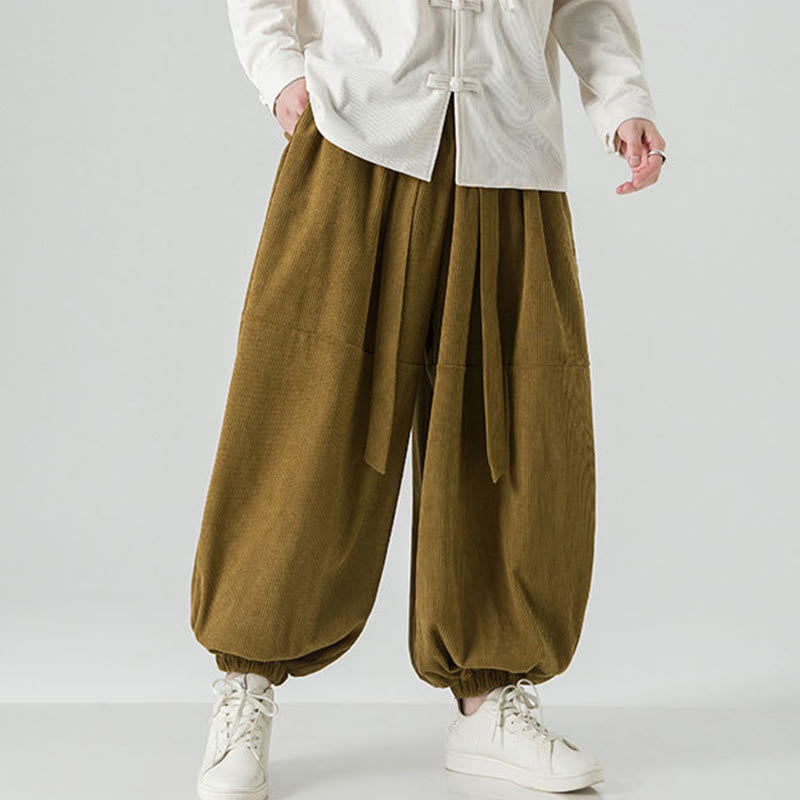 Buddha Stones冬用 無地 メンズ ハーレム ピュアコットン コーデュロイ パンツ ポケット付き - image 23