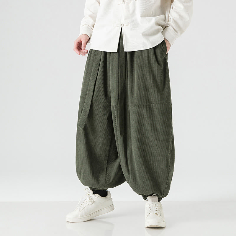 Buddha Stones冬用 無地 メンズ ハーレム ピュアコットン コーデュロイ パンツ ポケット付き - image 2