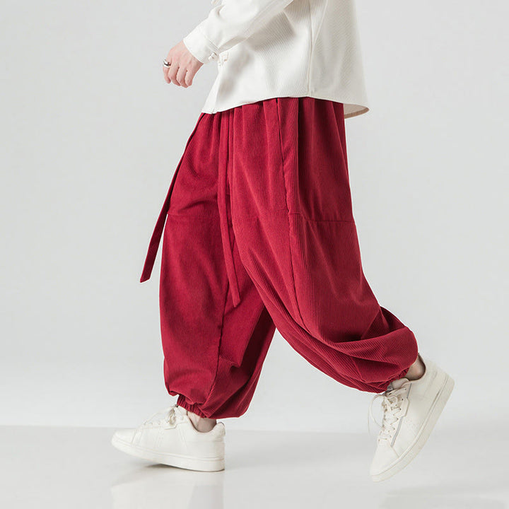 Buddha Stones冬用 無地 メンズ ハーレム ピュアコットン コーデュロイ パンツ ポケット付き - image 27