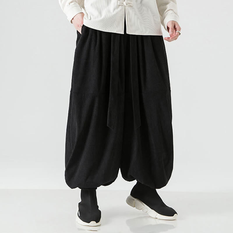 Buddha Stones冬用 無地 メンズ ハーレム ピュアコットン コーデュロイ パンツ ポケット付き - image 14