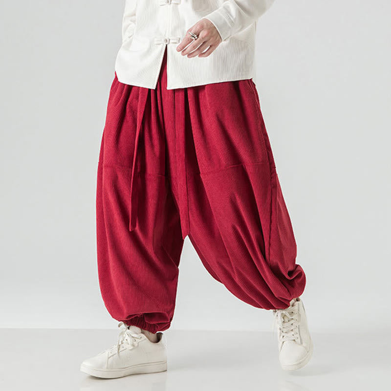 Buddha Stones冬用 無地 メンズ ハーレム ピュアコットン コーデュロイ パンツ ポケット付き - image 28