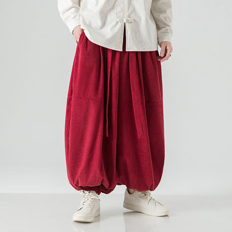 Buddha Stones冬用 無地 メンズ ハーレム ピュアコットン コーデュロイ パンツ ポケット付き - image 31