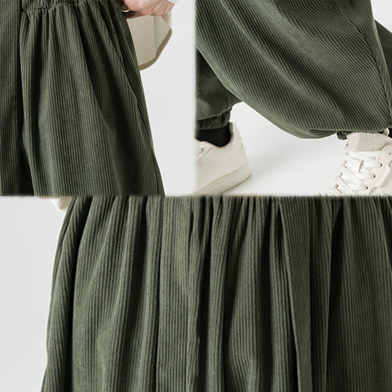 Buddha Stones冬用 無地 メンズ ハーレム ピュアコットン コーデュロイ パンツ ポケット付き - image 8