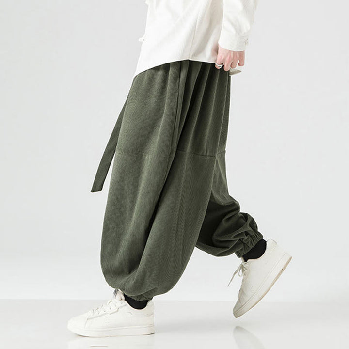 Buddha Stones冬用 無地 メンズ ハーレム ピュアコットン コーデュロイ パンツ ポケット付き - image 5