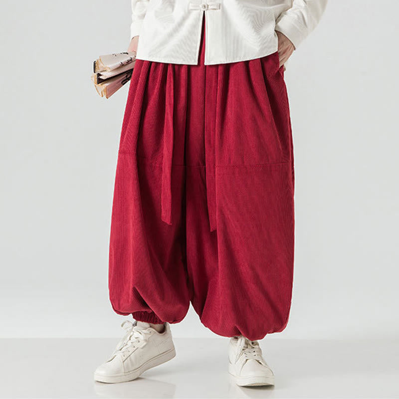 Buddha Stones冬用 無地 メンズ ハーレム ピュアコットン コーデュロイ パンツ ポケット付き - image 26