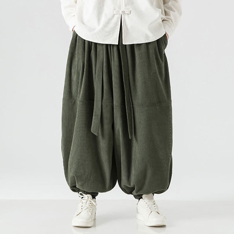 Buddha Stones冬用 無地 メンズ ハーレム ピュアコットン コーデュロイ パンツ ポケット付き - image 1