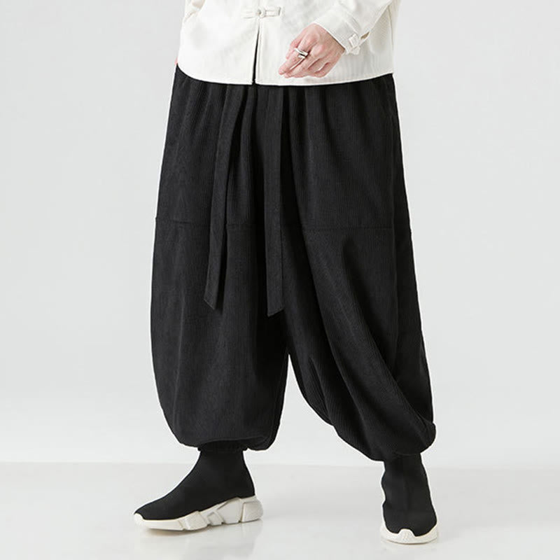 Buddha Stones冬用 無地 メンズ ハーレム ピュアコットン コーデュロイ パンツ ポケット付き - image 12