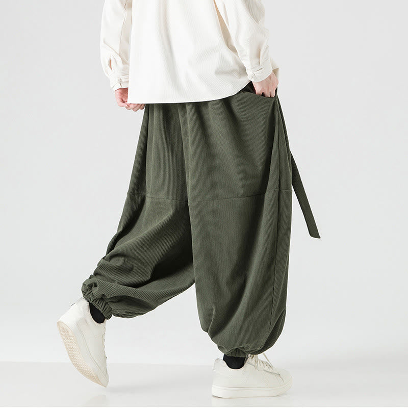 Buddha Stones冬用 無地 メンズ ハーレム ピュアコットン コーデュロイ パンツ ポケット付き - image 7