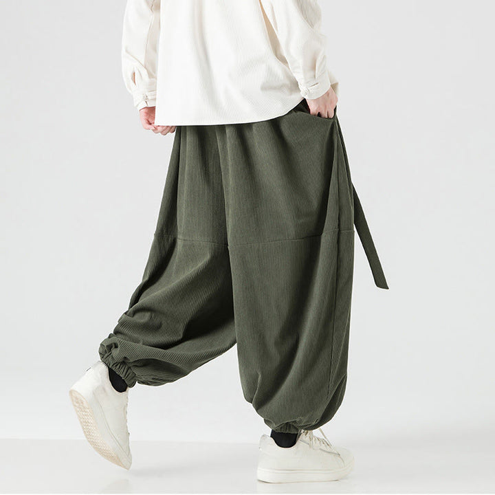 Buddha Stones冬用 無地 メンズ ハーレム ピュアコットン コーデュロイ パンツ ポケット付き - image 7
