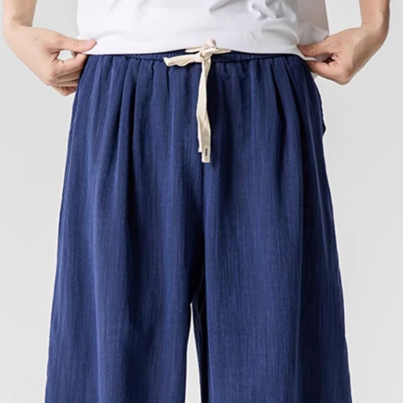 Buddha Stones夏 純色 ドローストリング メンズ コットン アンクル丈 パンツ ポケット付き - image 7