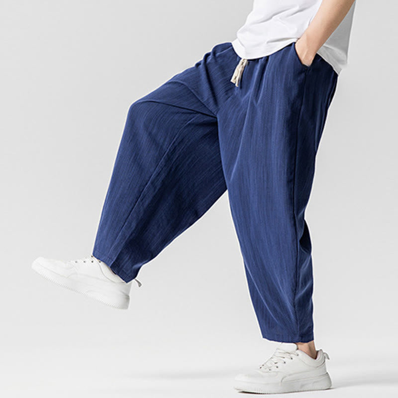 Buddha Stones夏 純色 ドローストリング メンズ コットン アンクル丈 パンツ ポケット付き - image 6