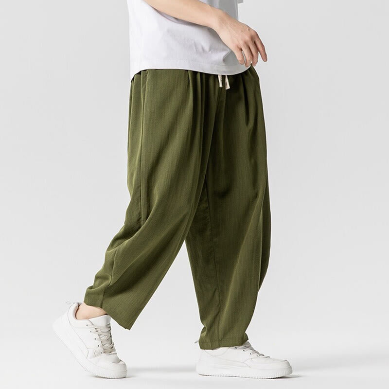 Buddha Stones夏 純色 ドローストリング メンズ コットン アンクル丈 パンツ ポケット付き - image 24