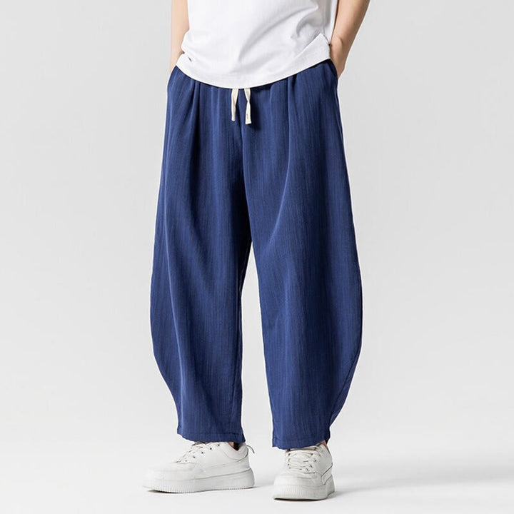 Buddha Stones夏 純色 ドローストリング メンズ コットン アンクル丈 パンツ ポケット付き - image 4