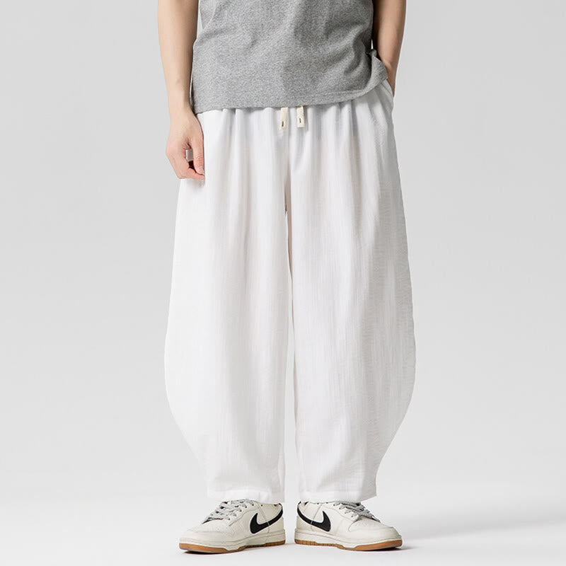 Buddha Stones夏 純色 ドローストリング メンズ コットン アンクル丈 パンツ ポケット付き - 白 - US/UK/AU46、 EU56 (5XL) - image 12