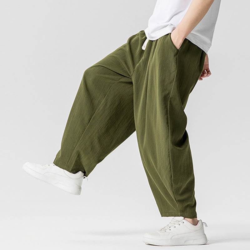 Buddha Stones夏 純色 ドローストリング メンズ コットン アンクル丈 パンツ ポケット付き - image 26