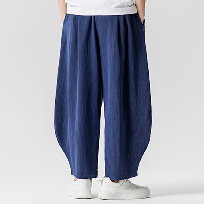 Buddha Stones夏 純色 ドローストリング メンズ コットン アンクル丈 パンツ ポケット付き - image 2