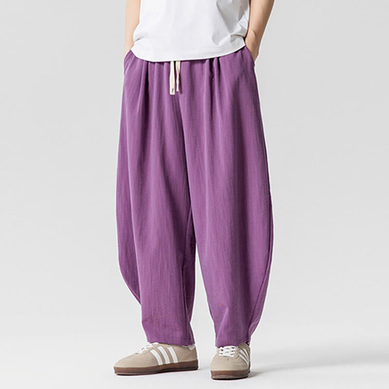 Buddha Stones夏 純色 ドローストリング メンズ コットン アンクル丈 パンツ ポケット付き - image 28