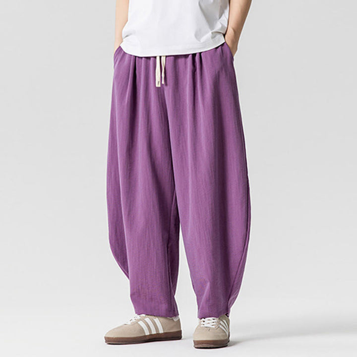 Buddha Stones夏 純色 ドローストリング メンズ コットン アンクル丈 パンツ ポケット付き - image 28