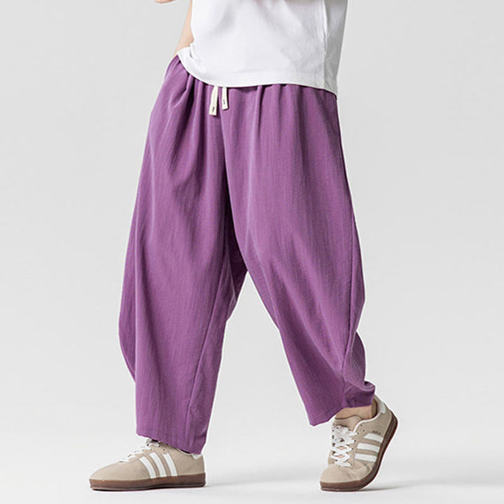 Buddha Stones夏 純色 ドローストリング メンズ コットン アンクル丈 パンツ ポケット付き - image 30