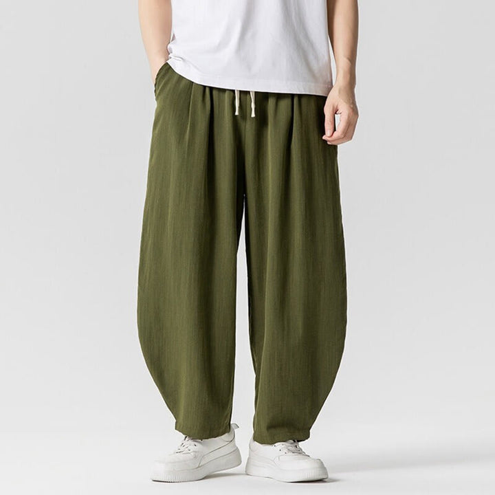 Buddha Stones夏 純色 ドローストリング メンズ コットン アンクル丈 パンツ ポケット付き - オリーブドラブ - US/UK/AU46、 EU56 (5XL) - image 20