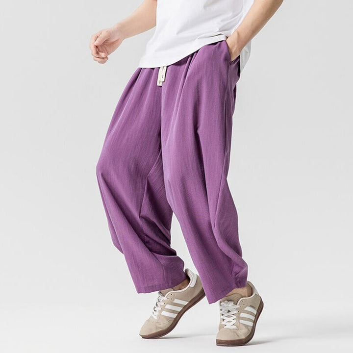 Buddha Stones夏 純色 ドローストリング メンズ コットン アンクル丈 パンツ ポケット付き - image 32