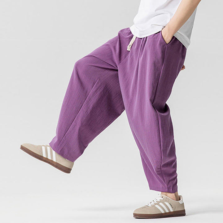Buddha Stones夏 純色 ドローストリング メンズ コットン アンクル丈 パンツ ポケット付き - image 33