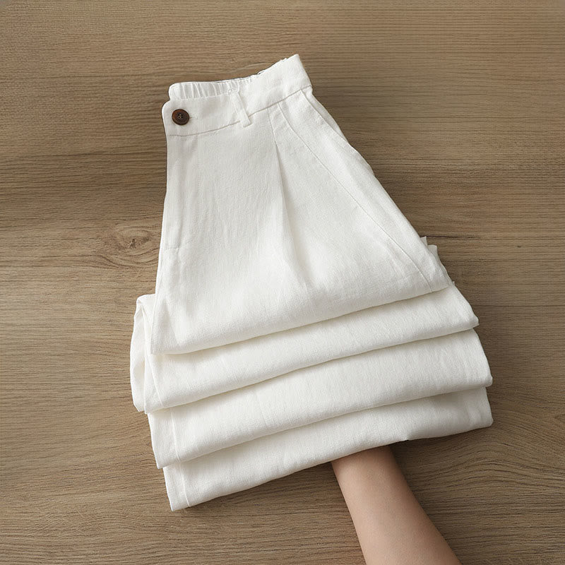 Buddha Stones無地コットン レディース ボタン ワイドレッグパンツ ポケット付き - image 6