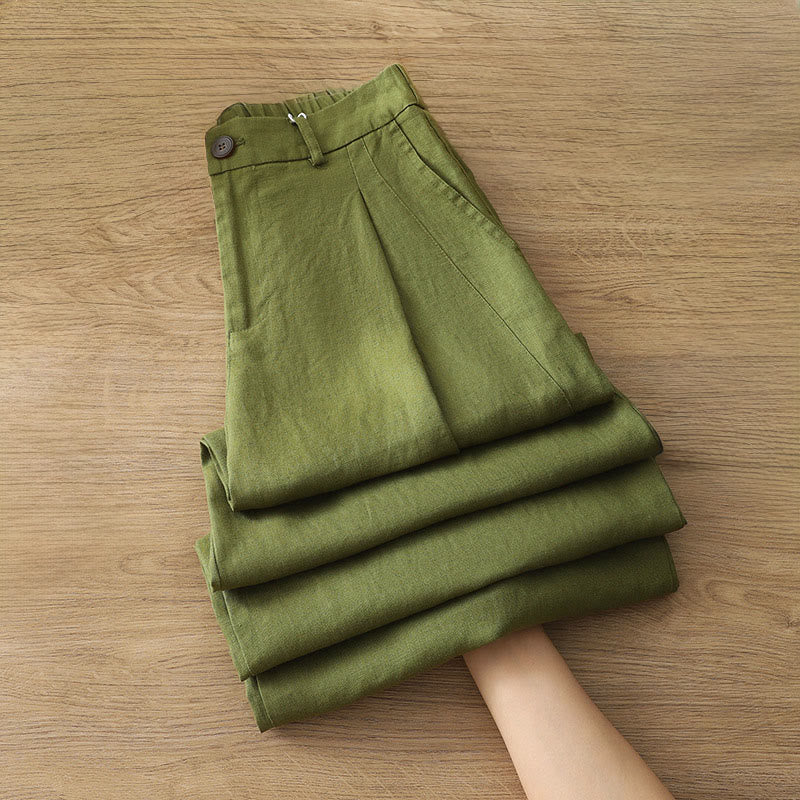 Buddha Stones無地コットン レディース ボタン ワイドレッグパンツ ポケット付き - image 23