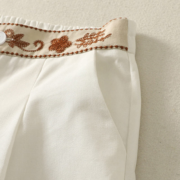 Buddha Stones刺繍柄ポリエステルレディースワイドレッグパンツ（ポケット付き） - image 7