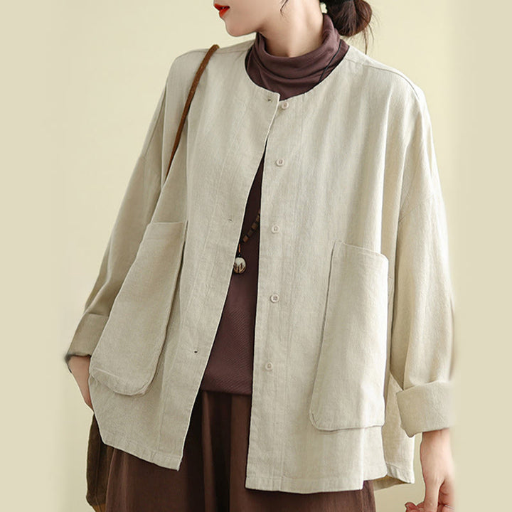 Buddha Stonesレディース 長袖 クルーネック コットンジャケット ポケット付き - image 4